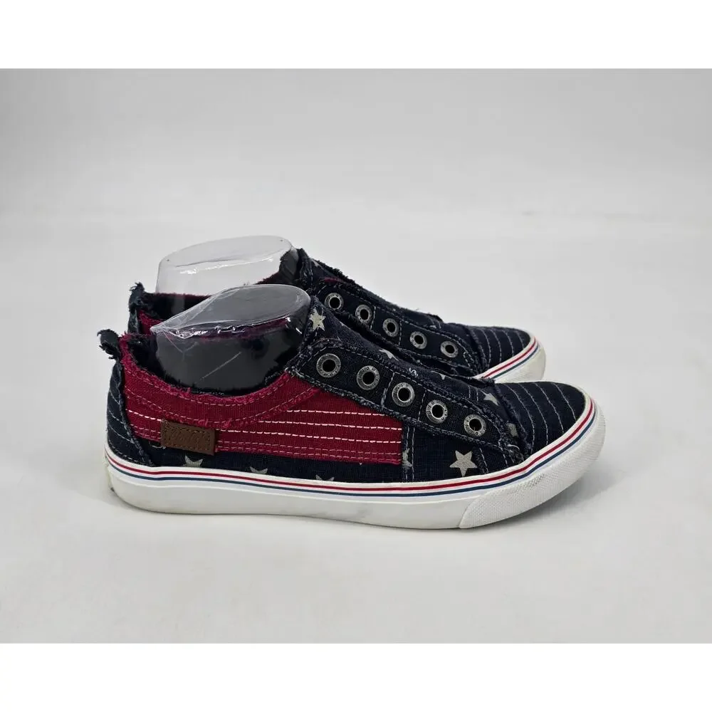 Blowfish Malibu Play Sneaker‎ Women 7 Americana Stars Stripes Slip On Distressed
